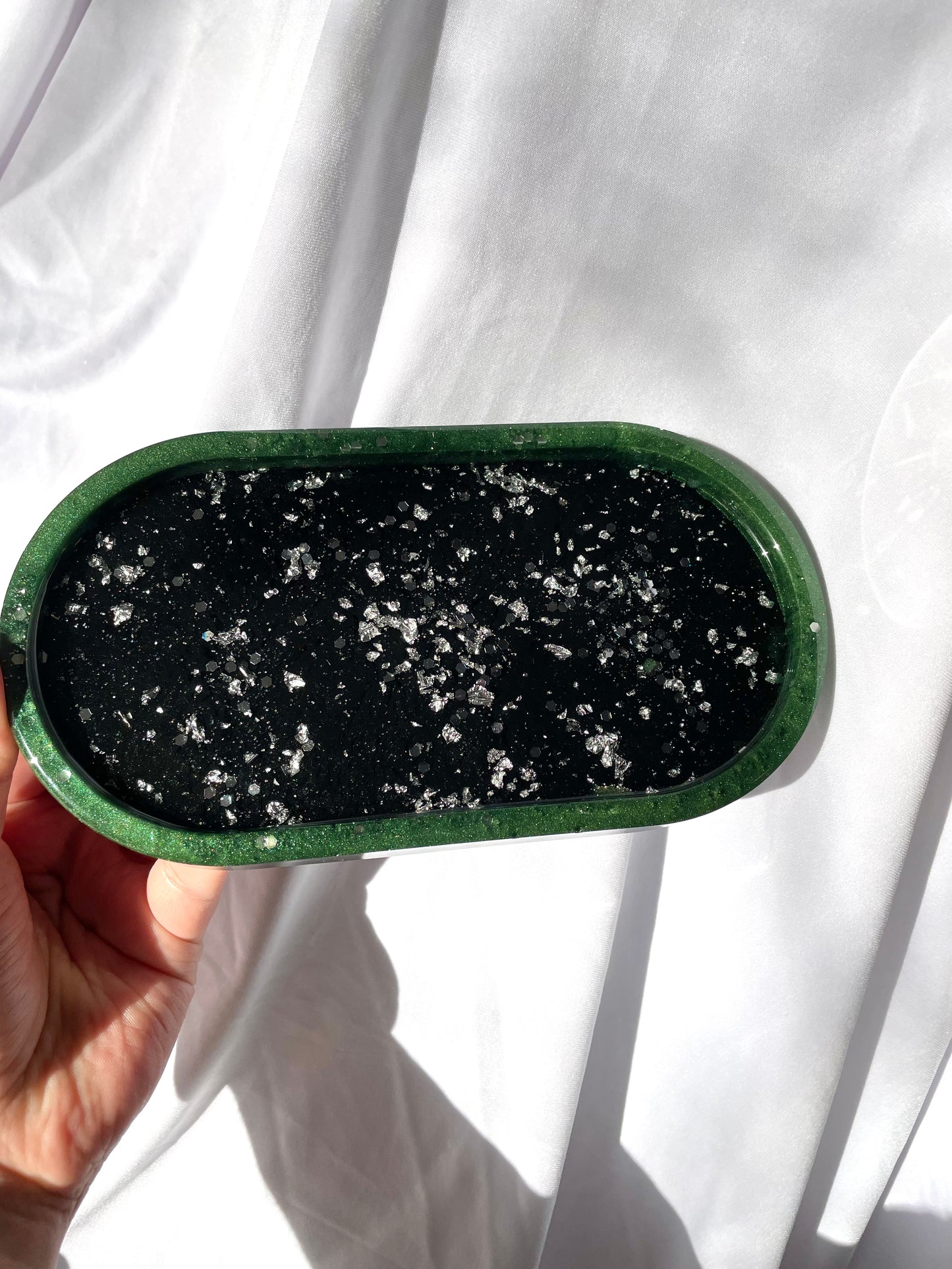 Glitter black resin tray