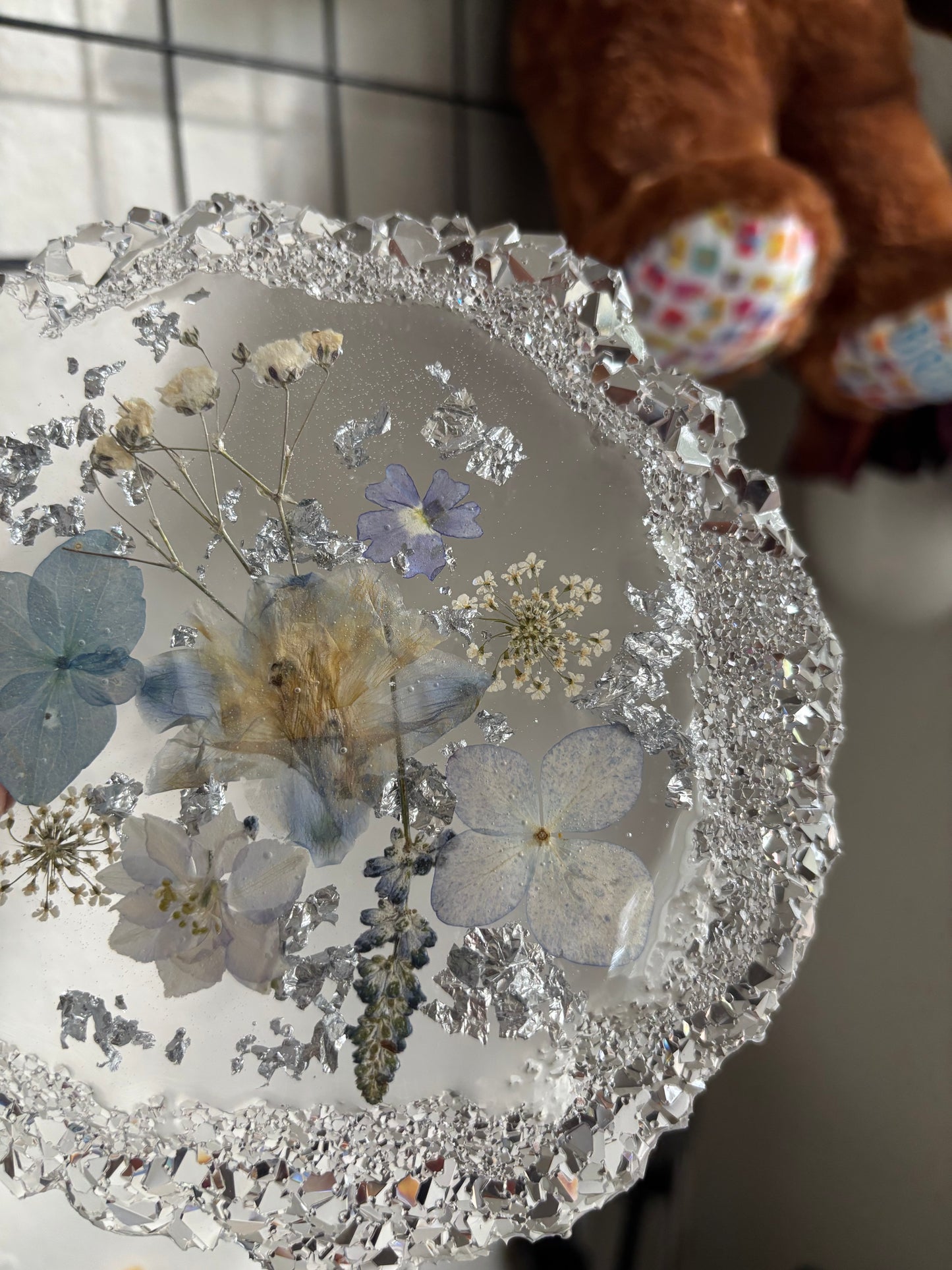 Floral crystal tray (blue)