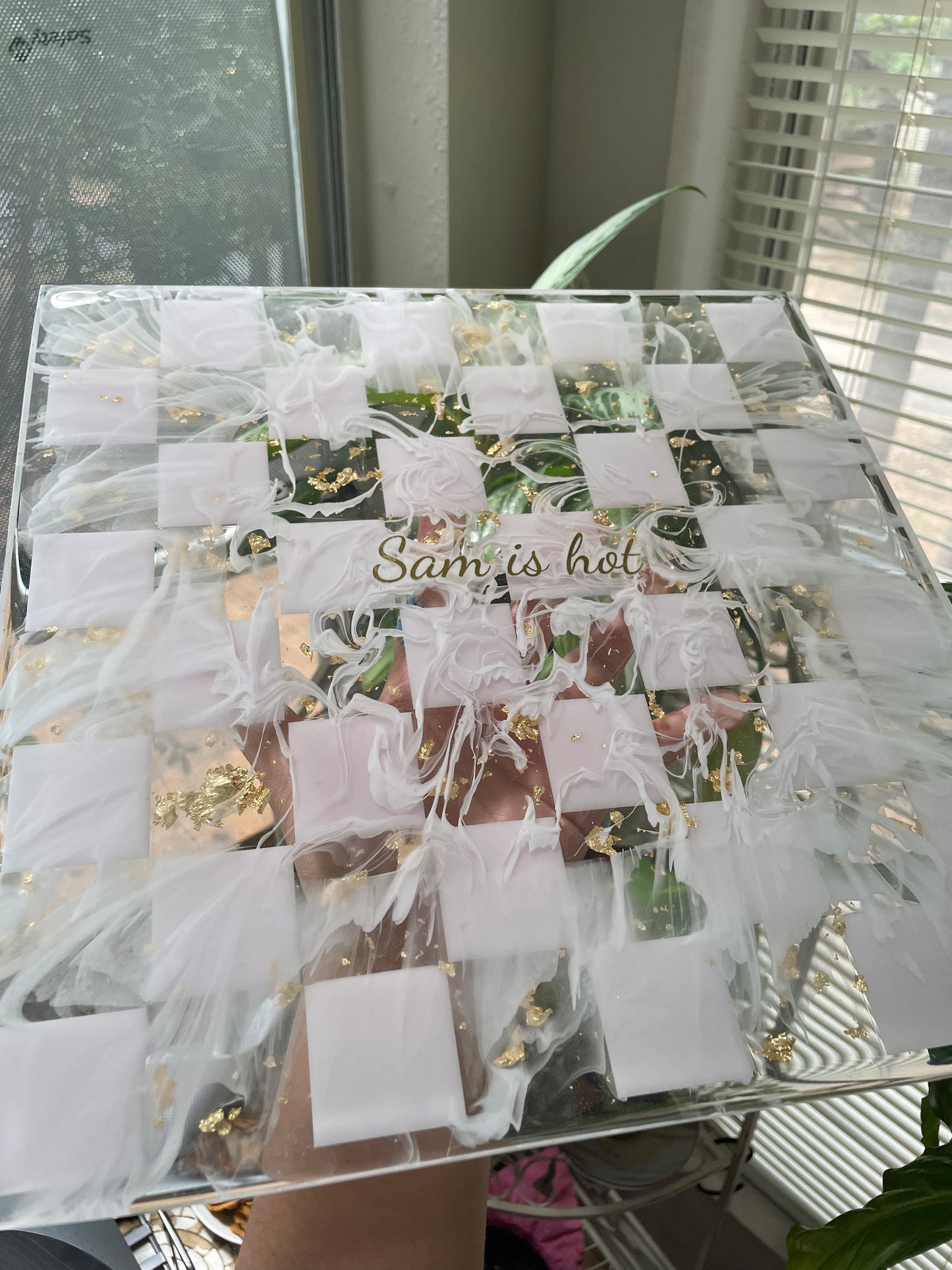 baby pink & gold chessboard