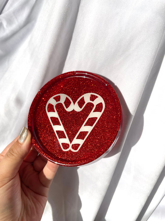 Posavasos de bastón de caramelo con purpurina roja