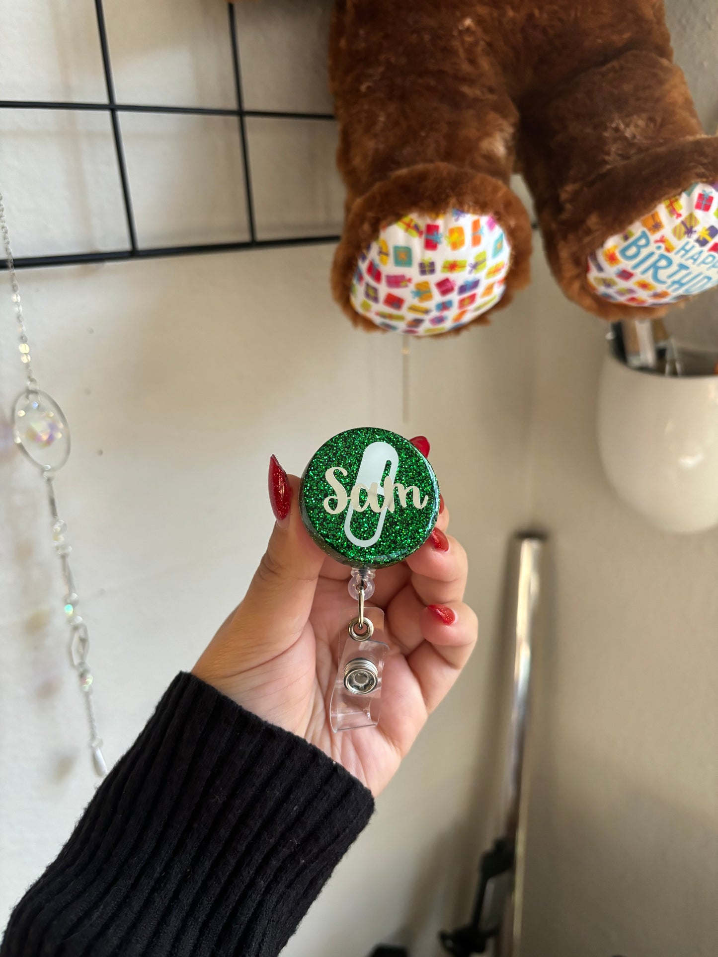 Glitter pharmacy badge reel