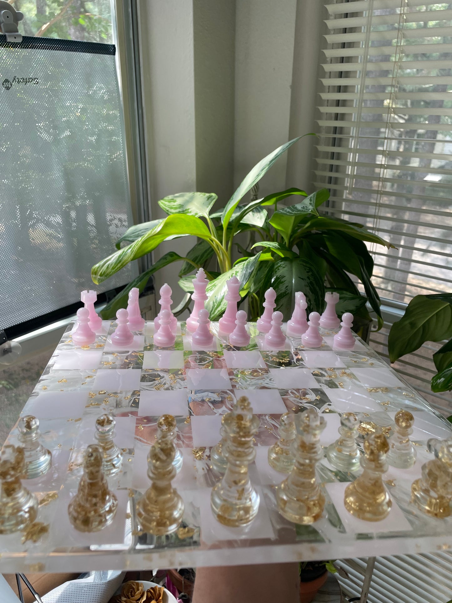 baby pink & gold chessboard