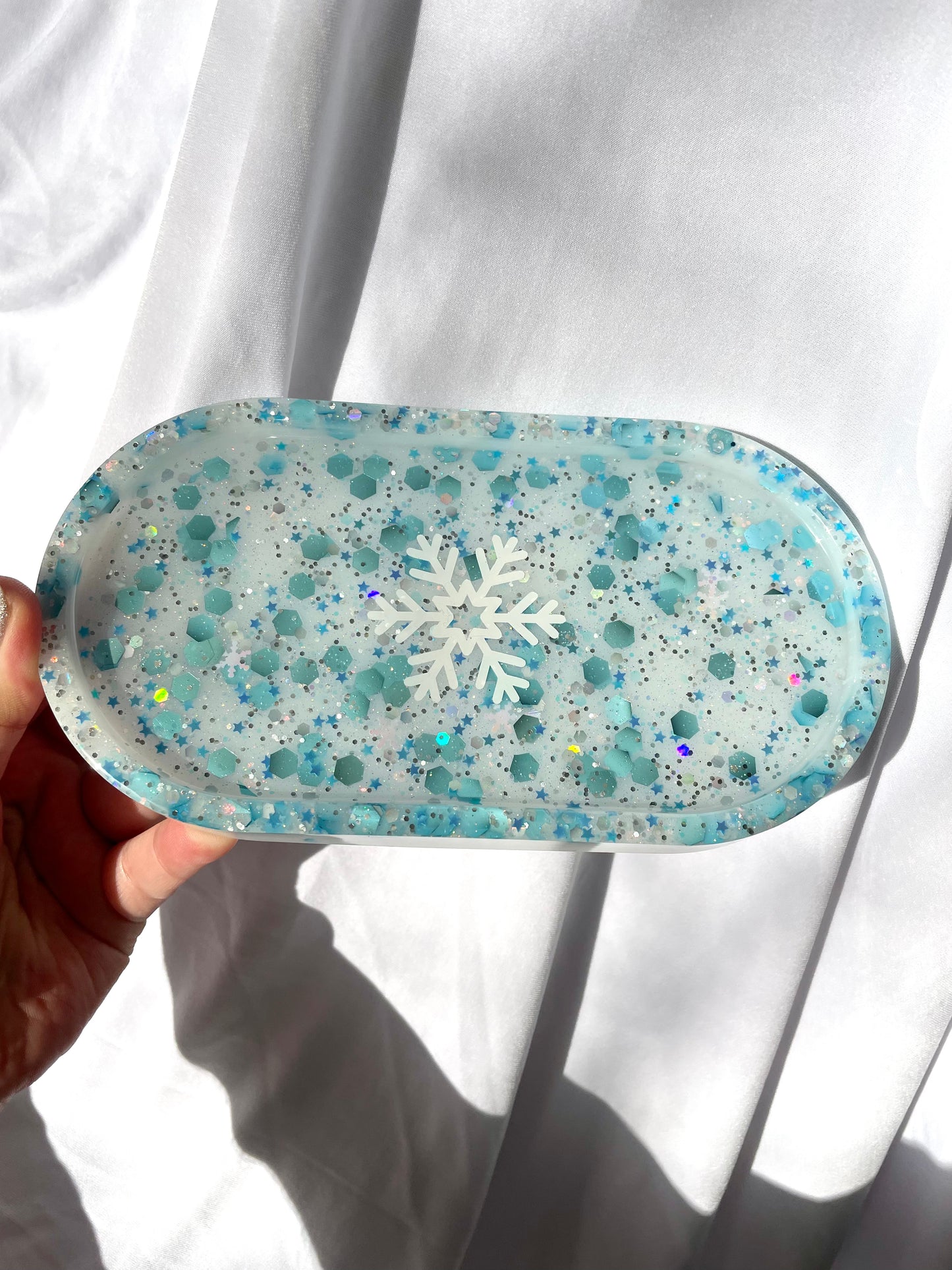 Glitter snowflake resin tray