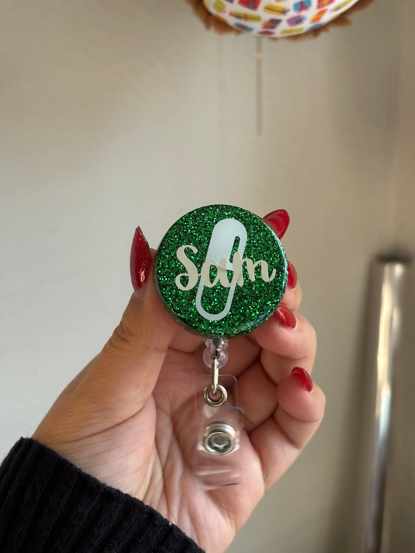 Glitter pharmacy badge reel