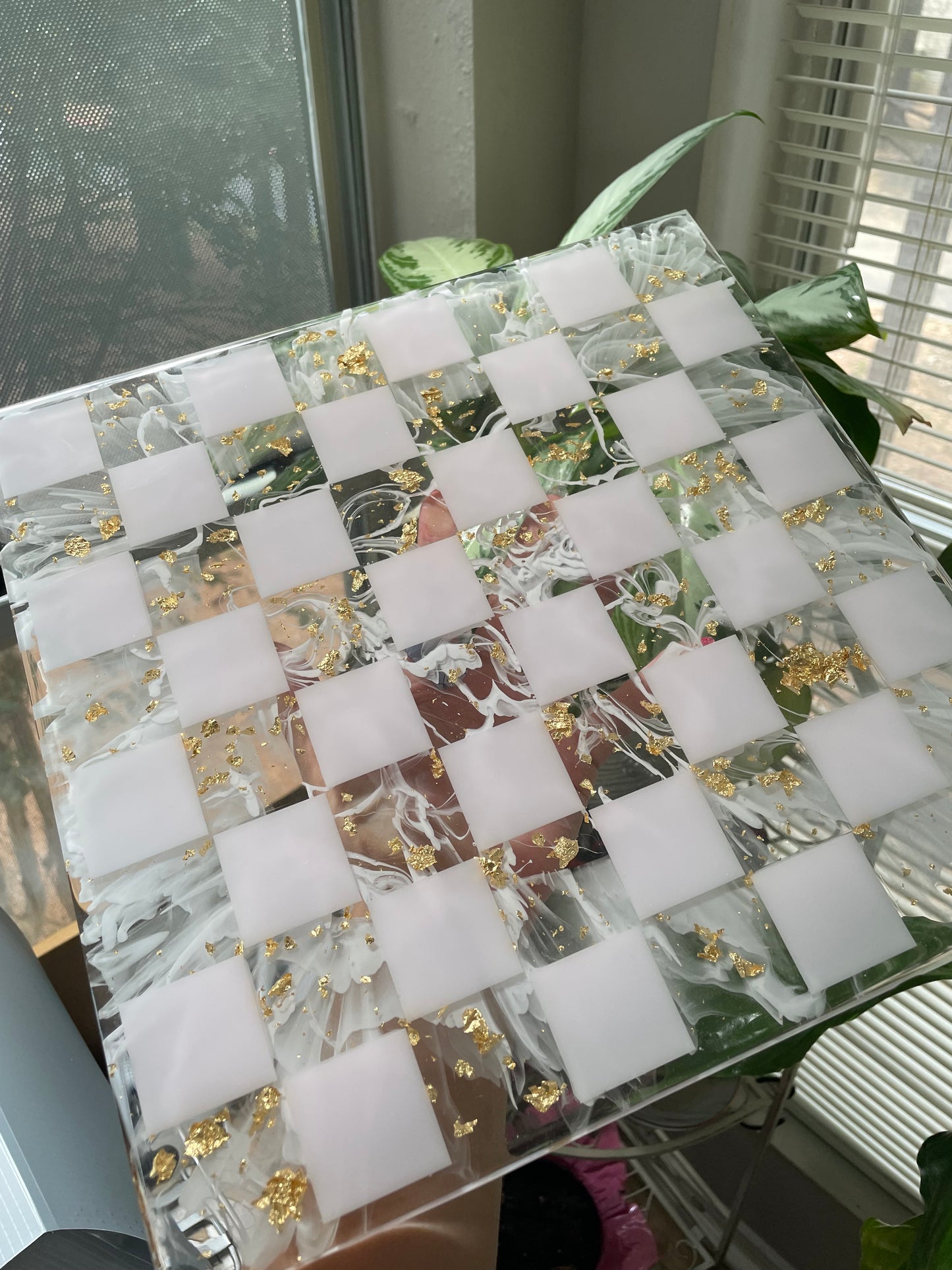 baby pink & gold chessboard