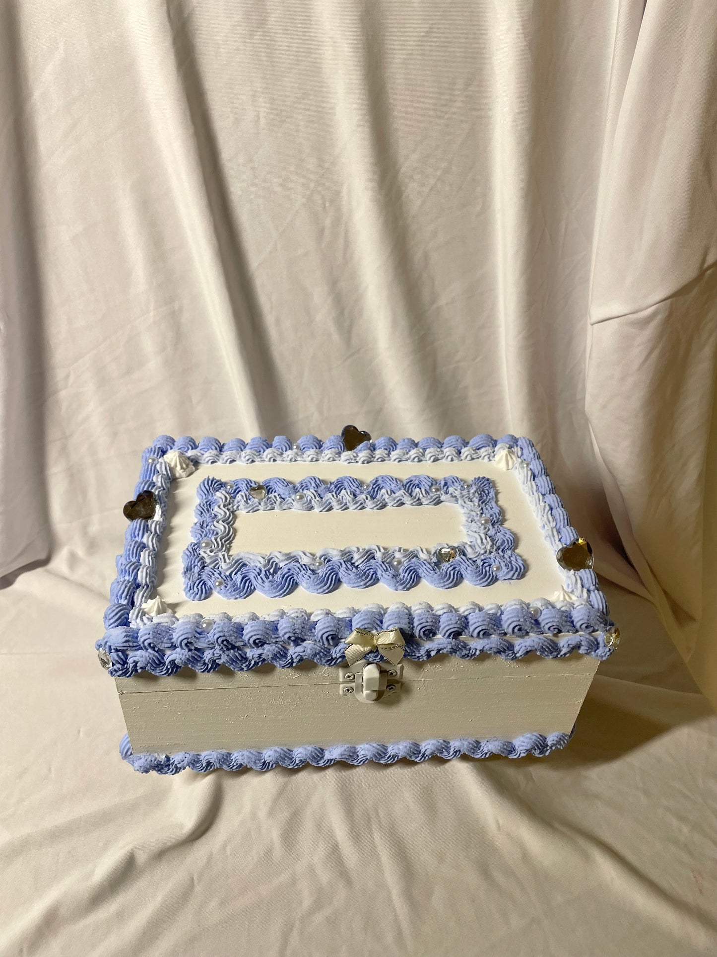 Baby blue & white wooden cake box