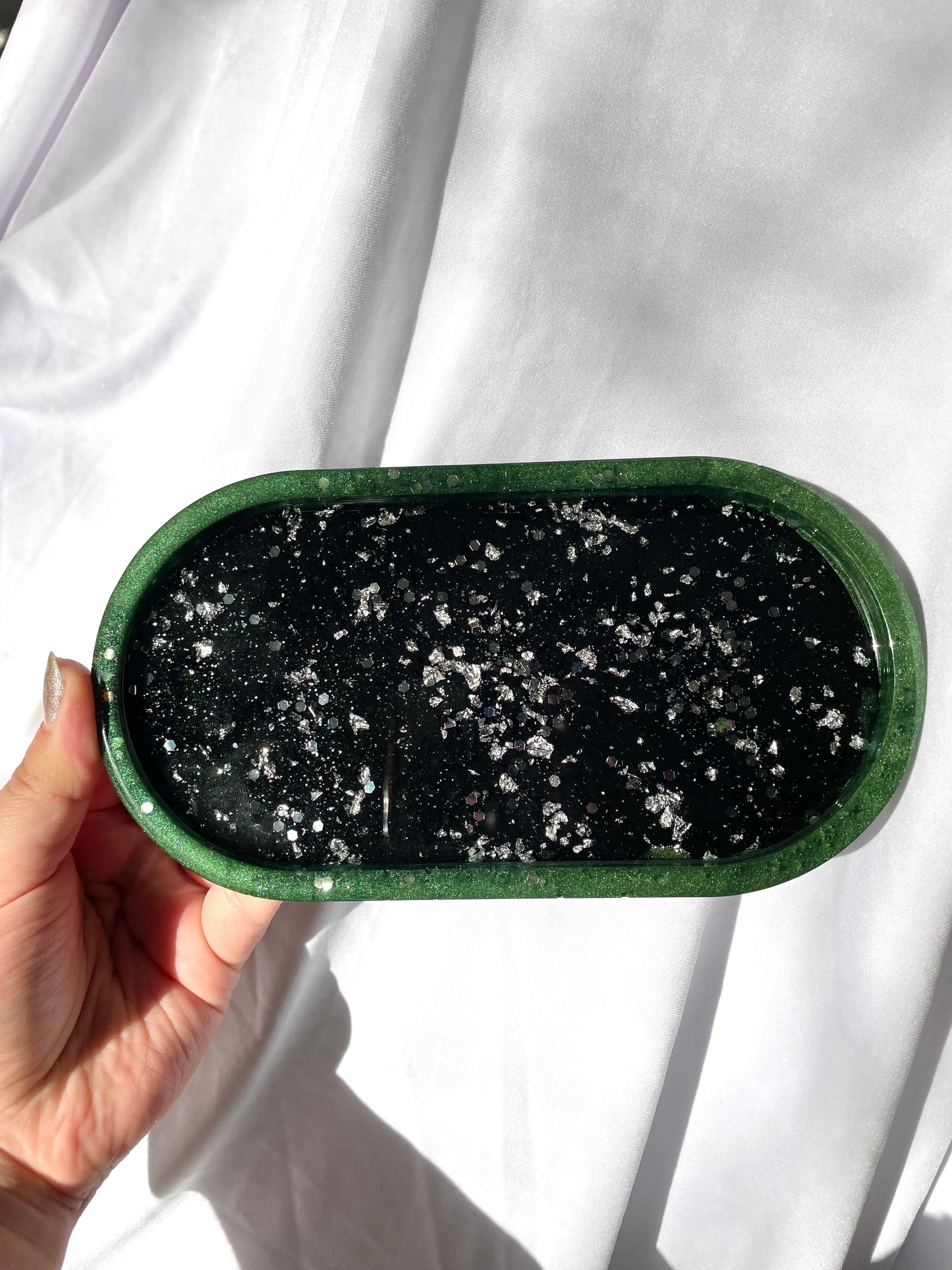 Glitter black resin tray