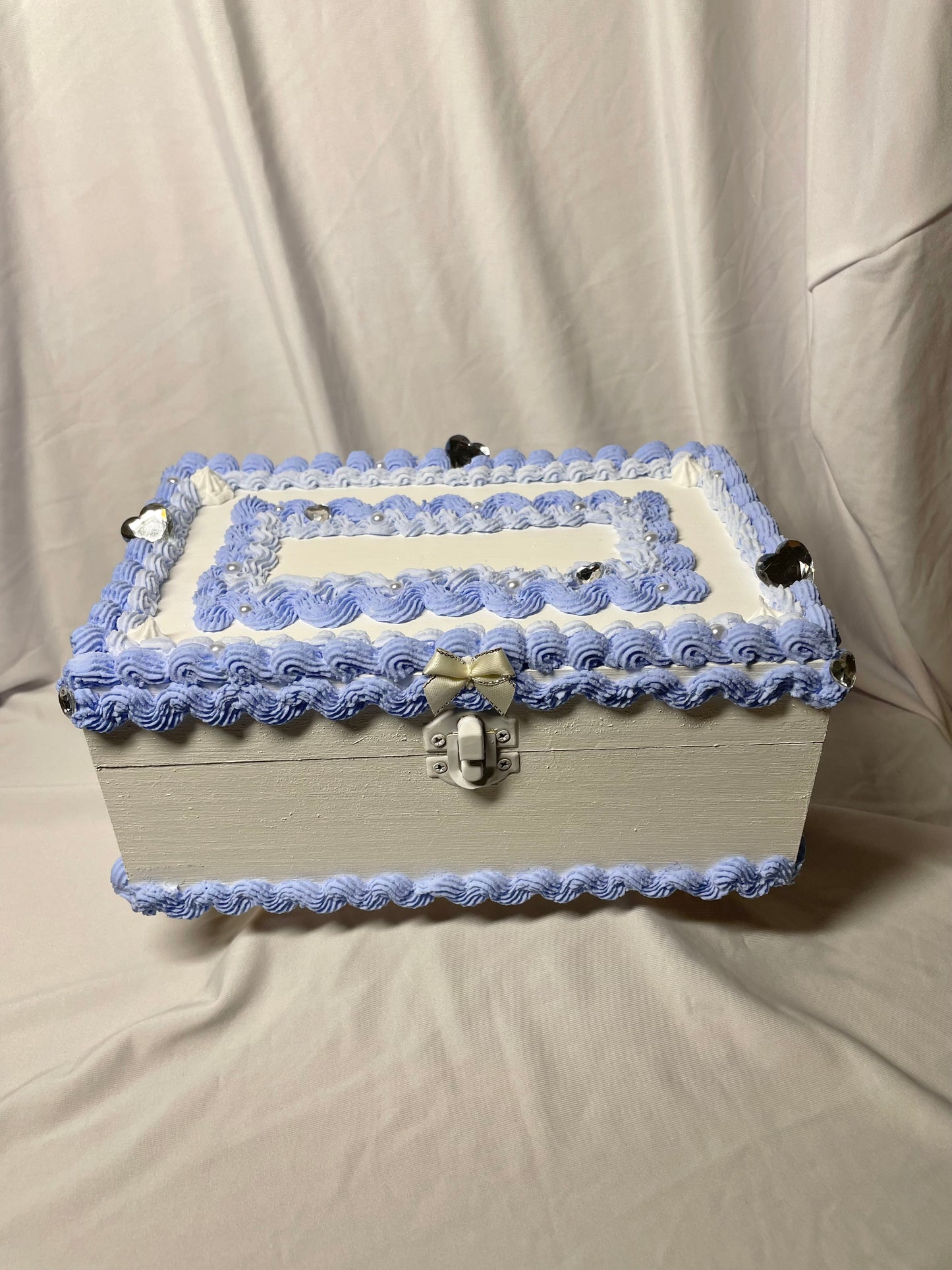 Baby blue & white wooden cake box