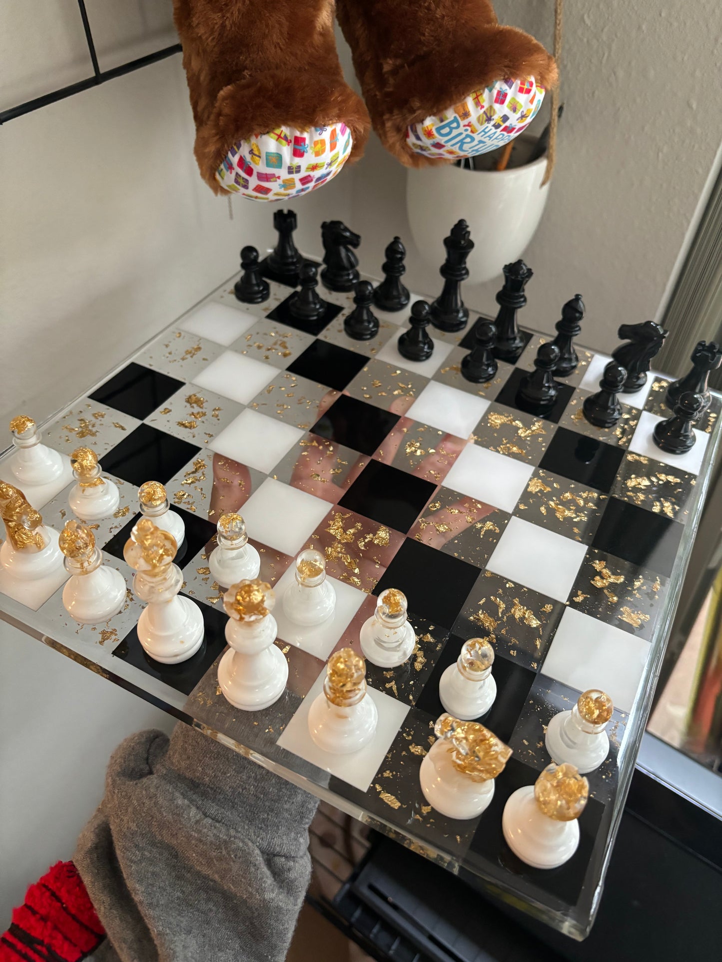 Black, white & gold chessboard