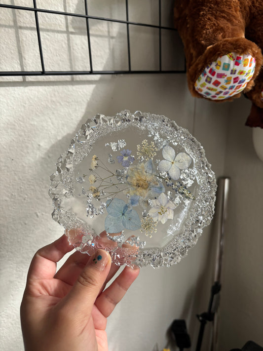 Floral crystal tray (blue)