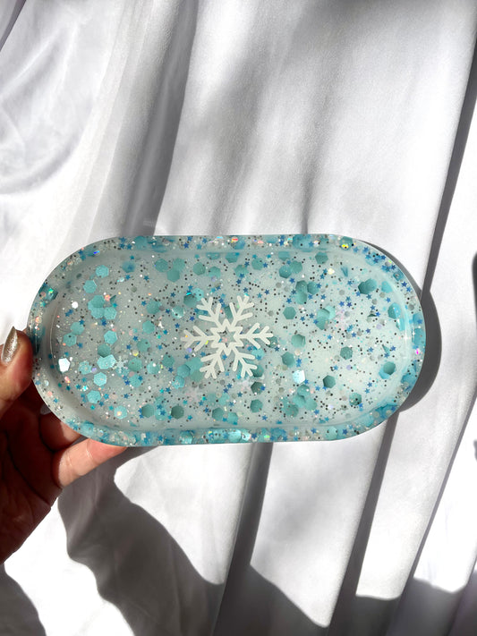 Glitter snowflake resin tray