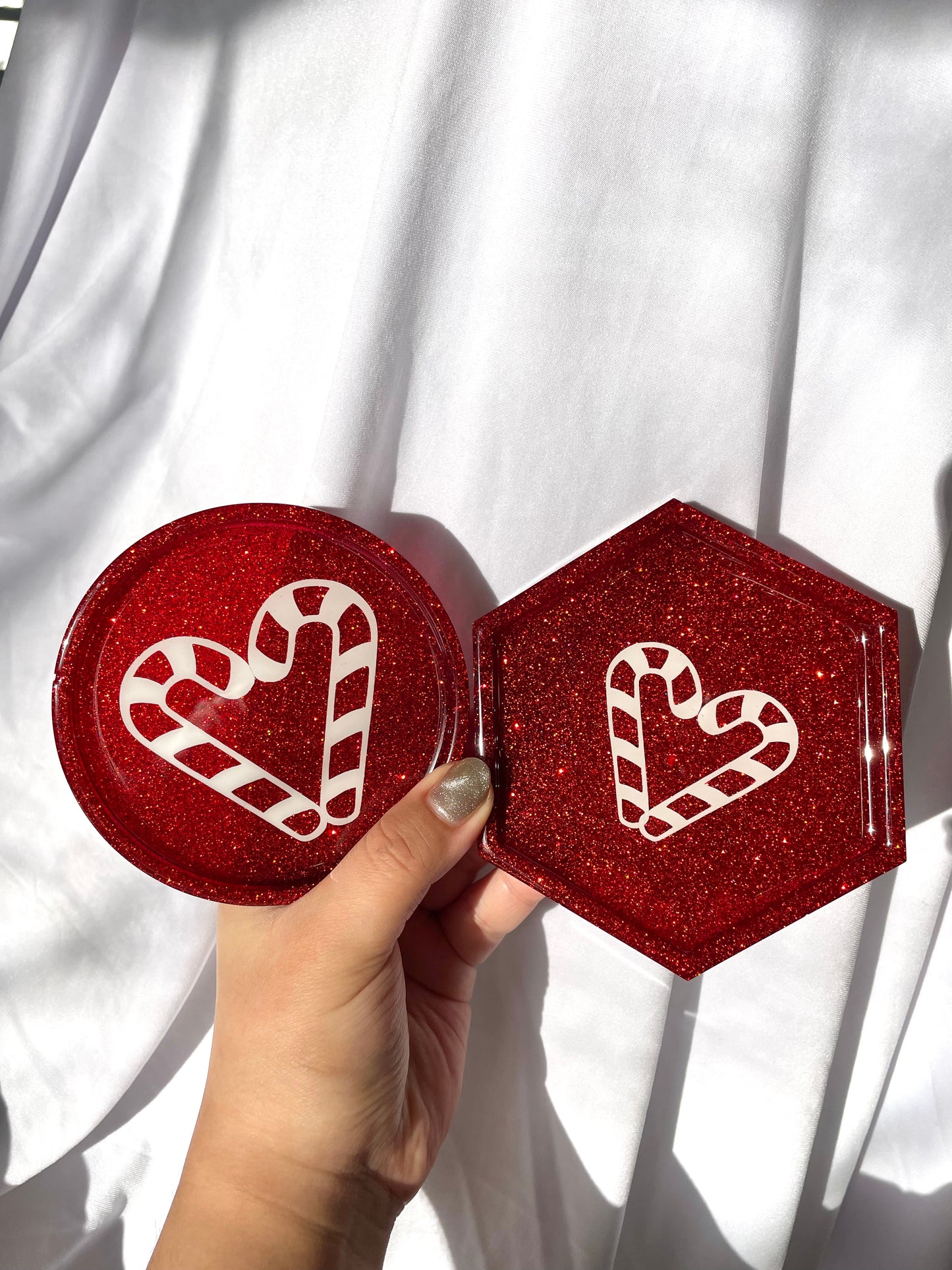 Red glitter candy cane coasters