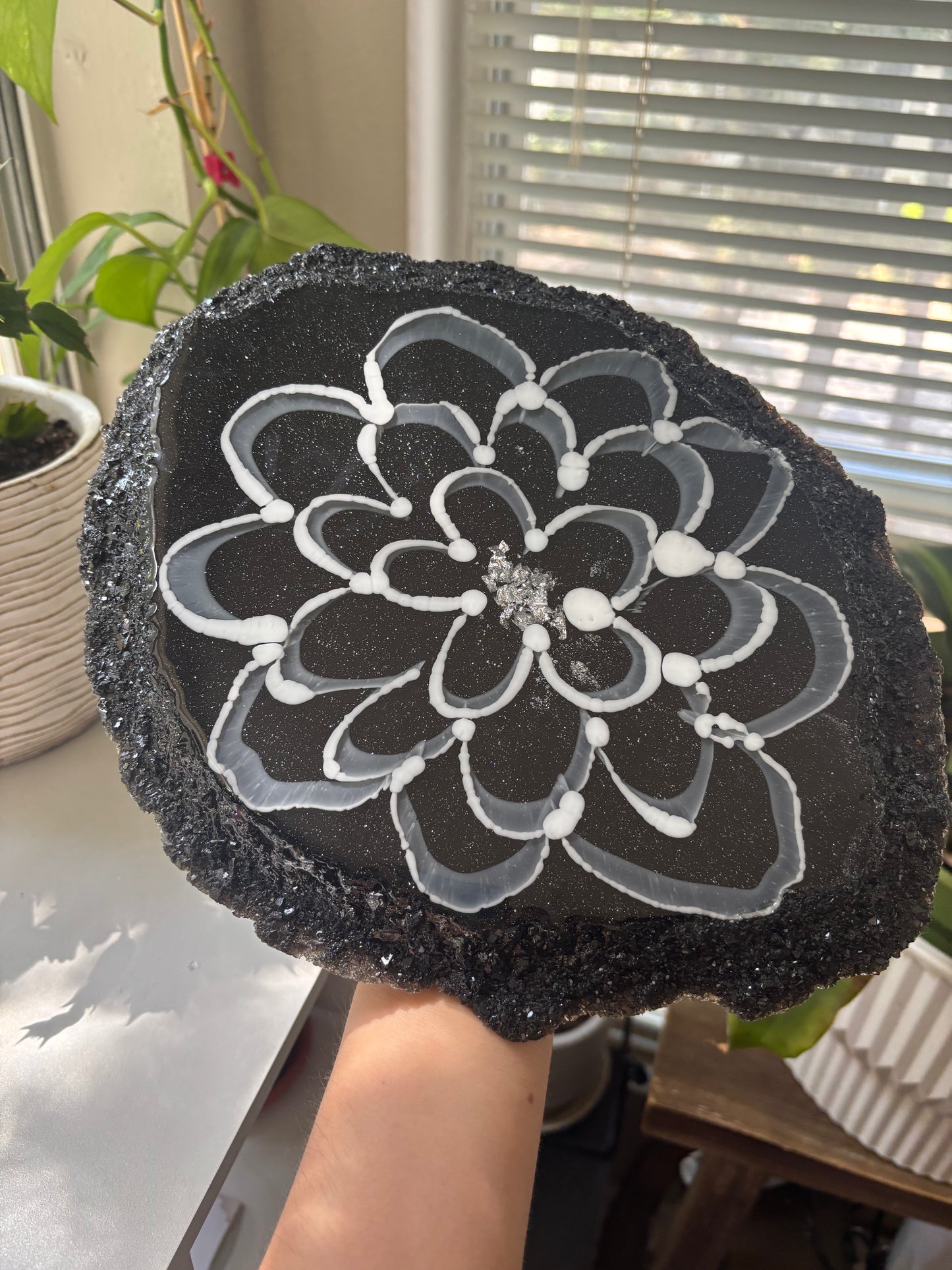 Black & white large crystal tray