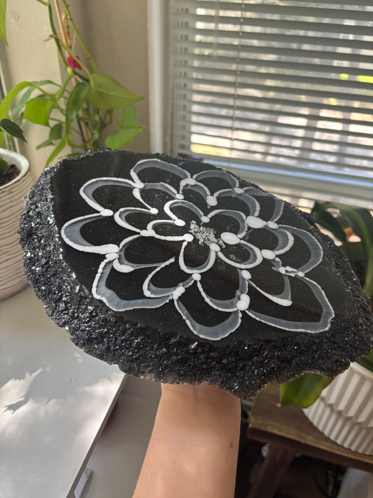 Black & white large crystal tray
