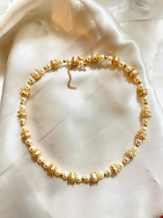 Gold pearled beaded necklace