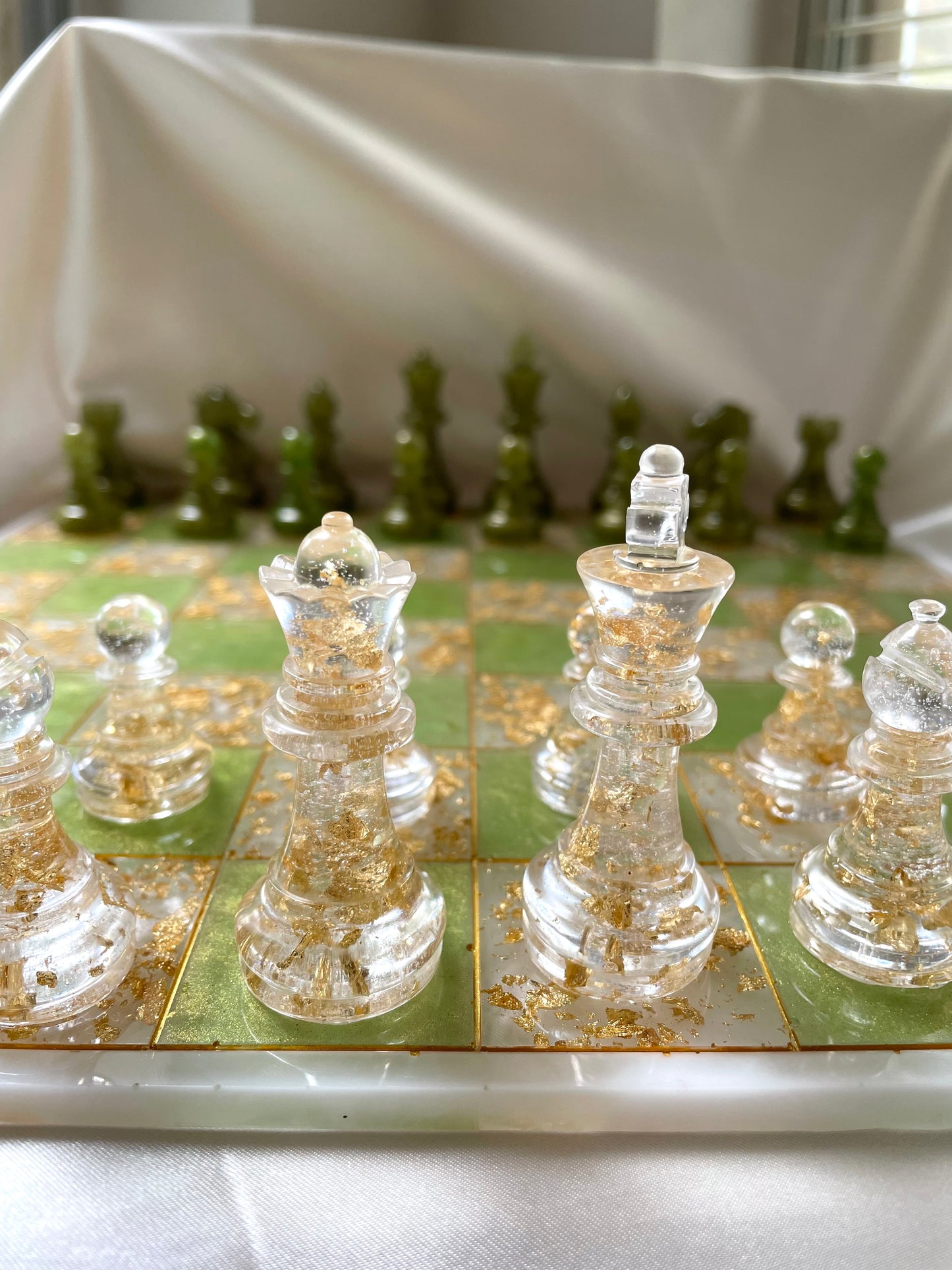 PRE-ORDER green & gold chessboard